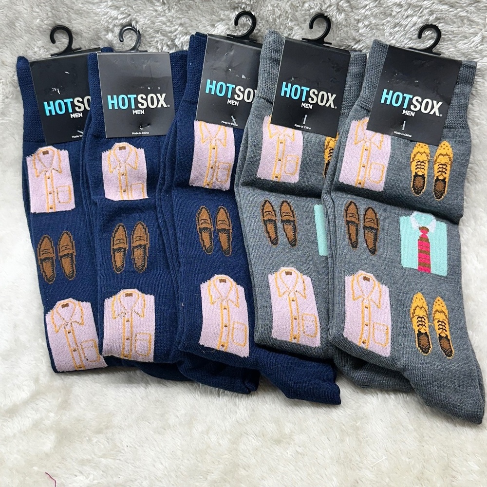 NWT Hot Sox 5 Pairs of Men's Socks For Work, Golf, Formal Navy and Gray